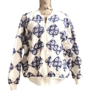 Women's Blue and White Patterned Jacket